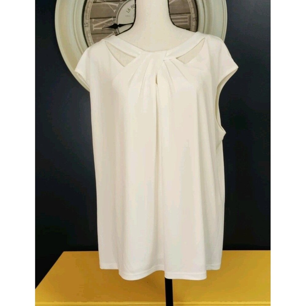 Kasper Sleeveless Tunic Top Blouse Women's Size 1X White Base Layer Stretch